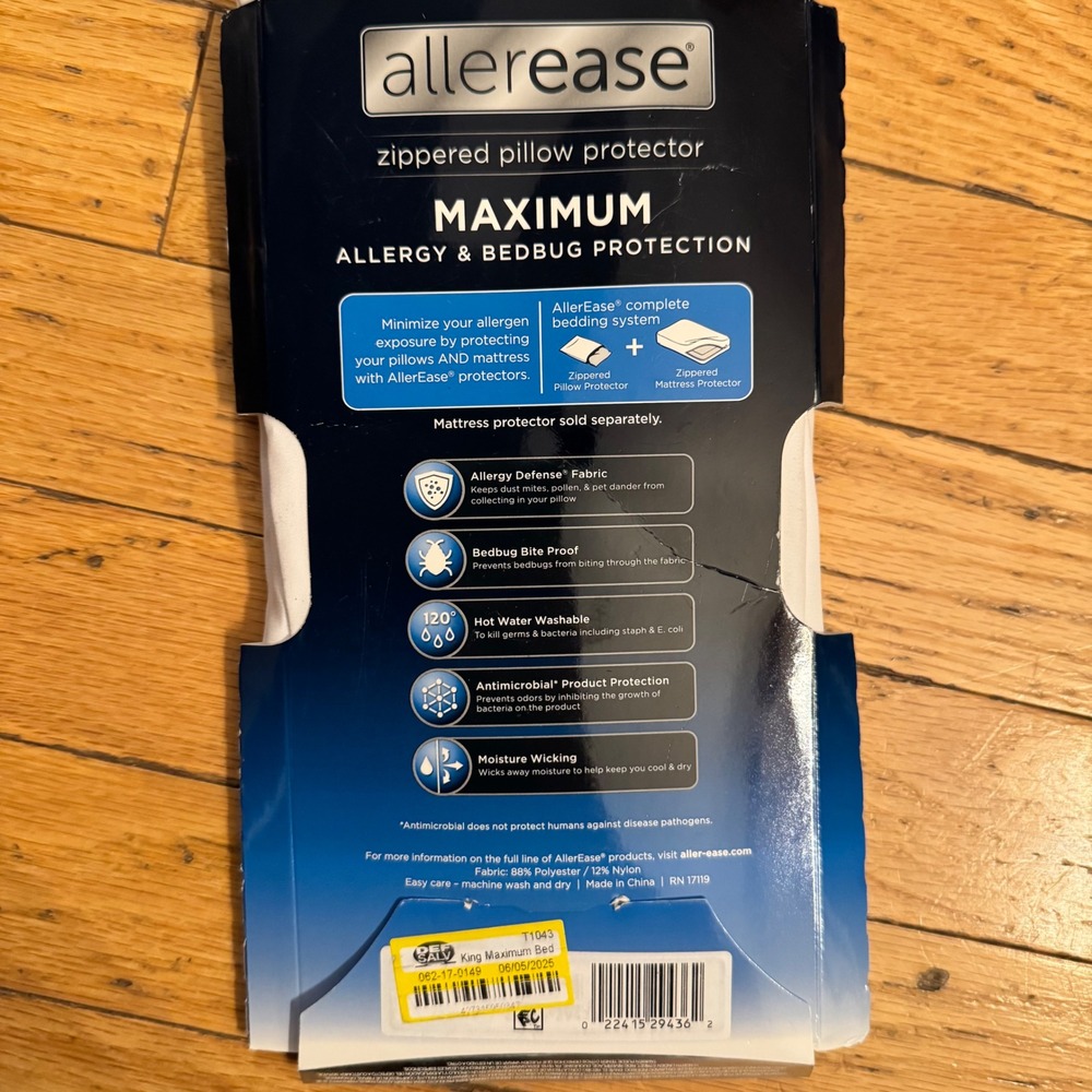Allerease Maximum King Zippered Pillow Protector Allergy Bedbug Protection White - Picture 4 of 6